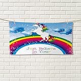 warmfamily KidsモダンハンドタオルユニコーンSurreal Myth Creature前Rainbow Clouds StarファンタジーGirls Fairytale imageval