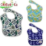 Ohbabyka3点セット スタイ よだれかけ スーパービブ お食事エプロン 防水 袖なし 保育園 お食事用防水ビブ 女の子 男の子 ベビーロンパース (SZY030809)