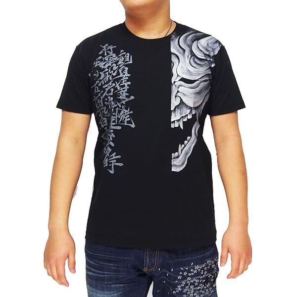 Amazon.co.jp: [羽水] うすい 般若 黒×金 手描き 和柄Tシャツ/半袖