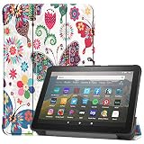 【タッチペン / 専用フィルム2枚付】Fire HD 8 / HD 8 Plus 2024 / 2022 / 2020 第12世代/ 第10世代 スマートケース カバー 手帳型 PUレザー 2024改良モデル対応 Fire HD 8 タブレット ケース 3つ折りスタンド機能 軽量 薄型設計 オートスリープ機能付き 傷つき防止 防指紋 耐衝撃 (T0237-butterfly)