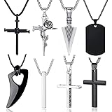 MAIBAOTA 8 Pcs Necklace for Men, Mens Necklaces Jewelry Set, Black and Silver Stainless Steel Necklace, Cross Pendant Necklac