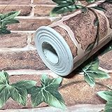 RUDOSTYLE 壁紙 レンガ 【 はがせる のり付き シール タイプ 】 防水 壁紙シール diy リメイクシート クロス おしゃれ 茶色 ブラウン 系 カッティングシート 緑 自然 キッチン/天