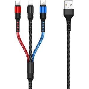 マルチ充電ケーブルUSAMS 3in1充電ケーブルナイロン編み絡 ライトニング/Type-c/Micro USBケーブル iphone 対応