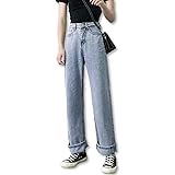 Amazon Asarans ジーンズ デニムパンツ レディース パンツ デニム ジーパン ゆったり 大きいサイズ ロング ストレート ハイウエスト カジュアル ジーンズ 通販