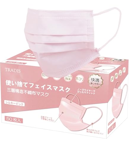 Amazon.co.jp: 【Amazon.co.jp 限定】3層構造不織布マスク ピンク 100