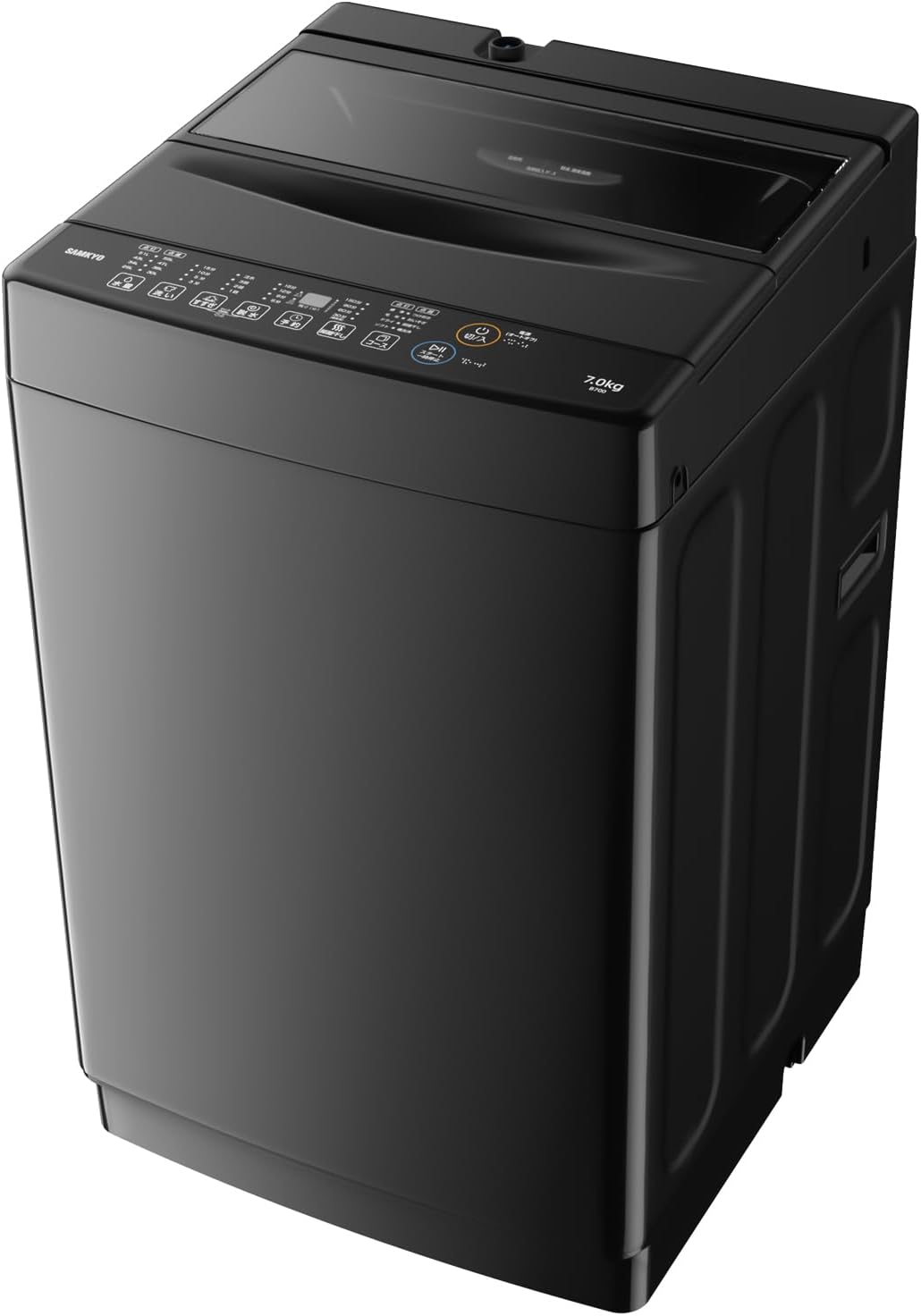 SAMKYO 洗濯機 7kg 全自動 幅51㎝ 最短10分洗濯 透明ガラスドア 槽洗浄 予約機能 コンパクト 1-3人用 部屋干し スリム 静音 B700 ブラック