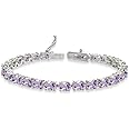 Sterling Silver Genuine, Created or Simulated Gemstone Oval-cut Tennis Bracelet…