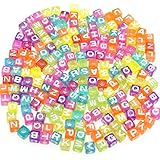 gresorth 400個マルチカラーキューブクリアアクリル文字ビーズShinyアルファベットDIYブレスレット、ネックレス7 x 7 mm