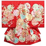 お宮参り　着物　女の子　正絹女児初着　女の子用産着　赤　華車　ぼかし染め　サヤ梅地紋生地