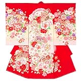 女の子初着 お宮参り着物 ポリエステル 赤 御所車に桜