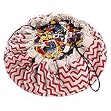 Play & Go Large子ジグザグ遊びマットとおもちゃオーガナイザーストレージ55 "バッグ – ポータブルコンテナの保存Kids Toys – レッド