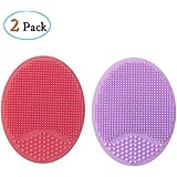 YuJiny 洗顔ブラシ 毛穴ケア ニキビ SPA用 クレンジング ブラシ 手動 角質角栓クリア しわ減少 メーク落し フェイスマッサージ 肌に優しい 携帯便利 男女兼用 吸盤付き 毛穴洗浄ブラシ 2ピース ローズレッド+パープル
