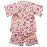 《盛夏 甚平》(ジンベイ) 日本製ベビー女児 リップル生地ヒマワリ総柄甚平スーツ 95cm/ピンク NO.H-8111
