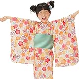 [ KIMONOMACHI ] 子供 浴衣セット「オレンジ 桜」 120cm