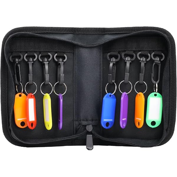 Zippered Key Case Organizer - Waterproof & Fireproof With 24 Hooks & Tags, Portable Key Safe Box