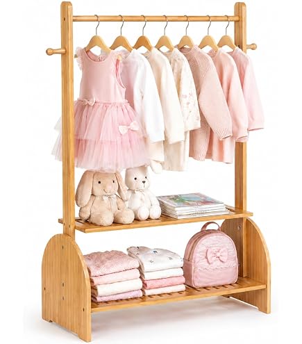 Amazon｜BAMBOOHOMIE ハンガーラック キッズ 子供用 多段式 衣類収納