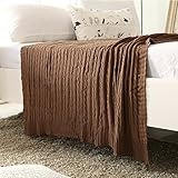 iSunShine®コットンニットケーブルスロー ソフトで暖かい カバーブランケット ケーブルニット模様 43x70 Inches ブラウン BAMAH1118-32