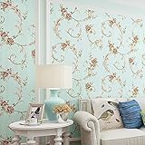3Dの壁紙アメリカのレトロな庭の刺繍の花の不織布の壁紙彫刻された深いエンボスドのヨーロッパの壁 ( Color : Blue )