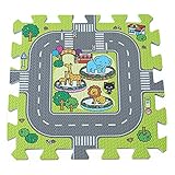 ジョイントマットシリーズ ウッディーマット 9枚組 30*30*1cm 防水 抗菌 アニメ デザイン路線　知育　おもしろ　フロアマット　ベビー　プレイマットセット　軌道グッズ