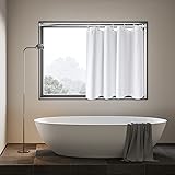 EurCross 撥水 カフェカーテン シャワーカーテン 防カビ ユニットバス 小窓 180cm丈 間仕切り 白 無地 お風呂カーテン リング付き 取付簡単 洗える