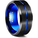 Greenpod メンズ タングステンリング 結婚指輪 8mm 10mm 「I Love You」の刻印 細いブルー/ローズゴールド/ブラックセンターグルーブ 快適フィット サイズ6~17