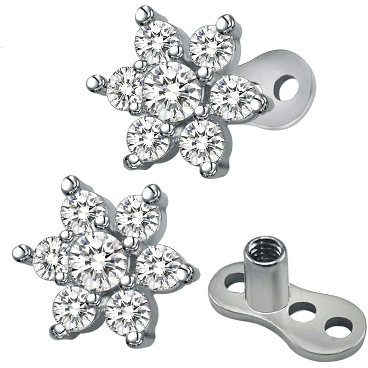 2Pcs 14G Heart Dermal Anchor Tops 316L Surgical Steel Dainty