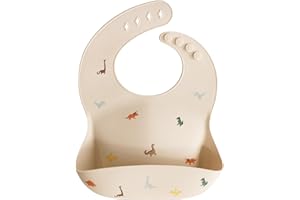 Mushie Silicone Baby Bib | Adjustable Fit Waterproof Bibs (Dinosaurs)