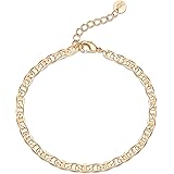 PAVOI 14K Gold Plated Paperclip/Curb/Figaro Chain Adjustable Bracelet for Women