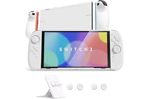 PlayVital Ranger Nintendo Switch 2（2025）対応保護カバー シリコングリップ＋PC製ハードカバーケース 折りたたみスタンド＆親指グリップキャップ付き ドック対応【ホワイト】