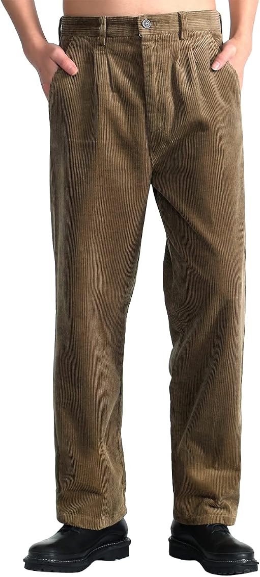 IDEALSANXUN Mens Corduroy Pants Pleated 