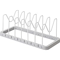 山崎実業 伸縮式 鍋蓋収納 シンク下 伸縮鍋蓋 & フライパンスタンド ホワイト サイズ:約W45~82XD20XH17.5cm Plate 3965