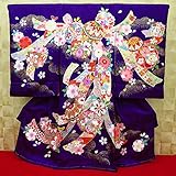 【熨斗にまりと桜・雲どり・紫】 女児　初着　祝着 のしめ 産着 女の子のお宮参り着物 高級 フードセットプレゼント付