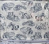 Authentic Kids 4pc FULL Sheet Set Construction Vehicles Back Hoes Bulldozers Navy Blue on White [並行輸