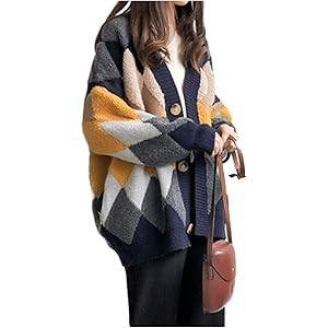 [ライオンガーデン] カーディガン アーガイル 秋冬 ニット 厚手 シンプル カジュアル M ~ XL レディース