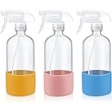 Sadoia 3 Pack Glass Spray Bottles with Silicone Sleeve Protection - Refillable 17oz for Cleaning Solutions, Essential Oils, M