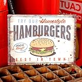 アンティークエンボスプレート「Humburgers」（RECTサイン）　／ブリキ製看板／ティンサイン／アメリカン雑貨／