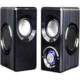 OTOKU PC スピーカー 振動膜6枚まで 黒木 木製 USB LED 軽量 ステレオ サウンド 高音質 高互換性 パソコン ゲーム機などに対応 日本語説明書付き (ブラック)