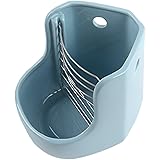 Asdays 牧草ポット 陶器 ウサギ チモシー 餌入れ 小動物 食器 餌箱 フィーダー こぼれにくい コーナー型 固定可能 (ブルー)
