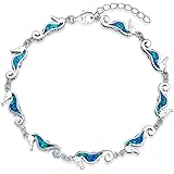 [Bling Jewelry] ノーティカル・シーホース・ブルー・クリエイテッド・オパール・チャーム・リンク・ブレスレット 女性用 .925スターリング・シルバー