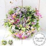 お花いっぱい幸せリース/造花 壁掛け お花 小さなお花沢山 Natural ドアリース 室内 玄関 贈り物 全２色 ラッピング無料 (ロマンチックパープル)