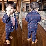 90cm ネイビー 2点セット チェック柄 上下 スーツ 男の子 フォーマル ジャケット タキシード ベビー メンズ 卒業式 入学式 子供 七五三 結婚式 (90cm, ネイビー)