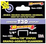 Arrow Fastener 304 Genuine 1/4-Inch Thin Wire Staples for T30 Staple Gun, HT30 hammer tacker, 1,000-
