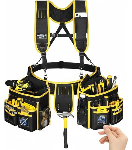 Tool Belt With Suspenders – 24-Pocket Organizer For Electricians & Carpenters, Includes Magnetic Wristband