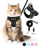 (シリーズ累計2万個突破) Petiam 猫 ハーネス リード 猫用 抜けない ダブルロック リードセット 迷子札付き お散歩セット (ブラック, L)