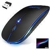 【令和改良版 7色ライト付き】 ワイヤレスマウス 無線マウス コンパクト 超薄型 静音 2.4GHz 800/1200/1600DPI 高精度 省エネモード 持ち運び便利 Mac/Windows/Surface/Microsoft Proに対応 (ブラック)