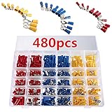 RAKUKI 防水型 絶縁圧着端子セット絶縁キャップセット 被覆 端子 スプライスキット 各サイズ 絶縁被覆つき 赤青黄　480セット