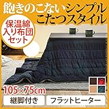 スクエアこたつ 〔ジーノ〕 105x75cm+保温綿入りこたつ布団チェックタイプ 2点セット ナチュラル+グリーン