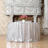 (180cm Round, Silvery) - 3E Home 180cm Round Sequin TableCloth for Party Cake Dessert Table Exhibiti