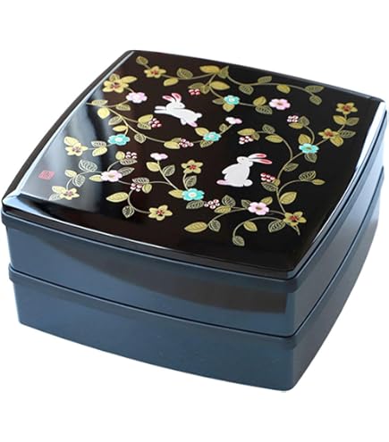 Amazon｜紀州塗り 7寸 二段 重箱 黒内朱 満月うさぎ 運動会 大型 弁当