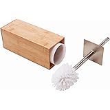 GoBam Toilet Bowl Brush with Stainless Steel Handle,Square Bamboo Holder for Bathroom Storage